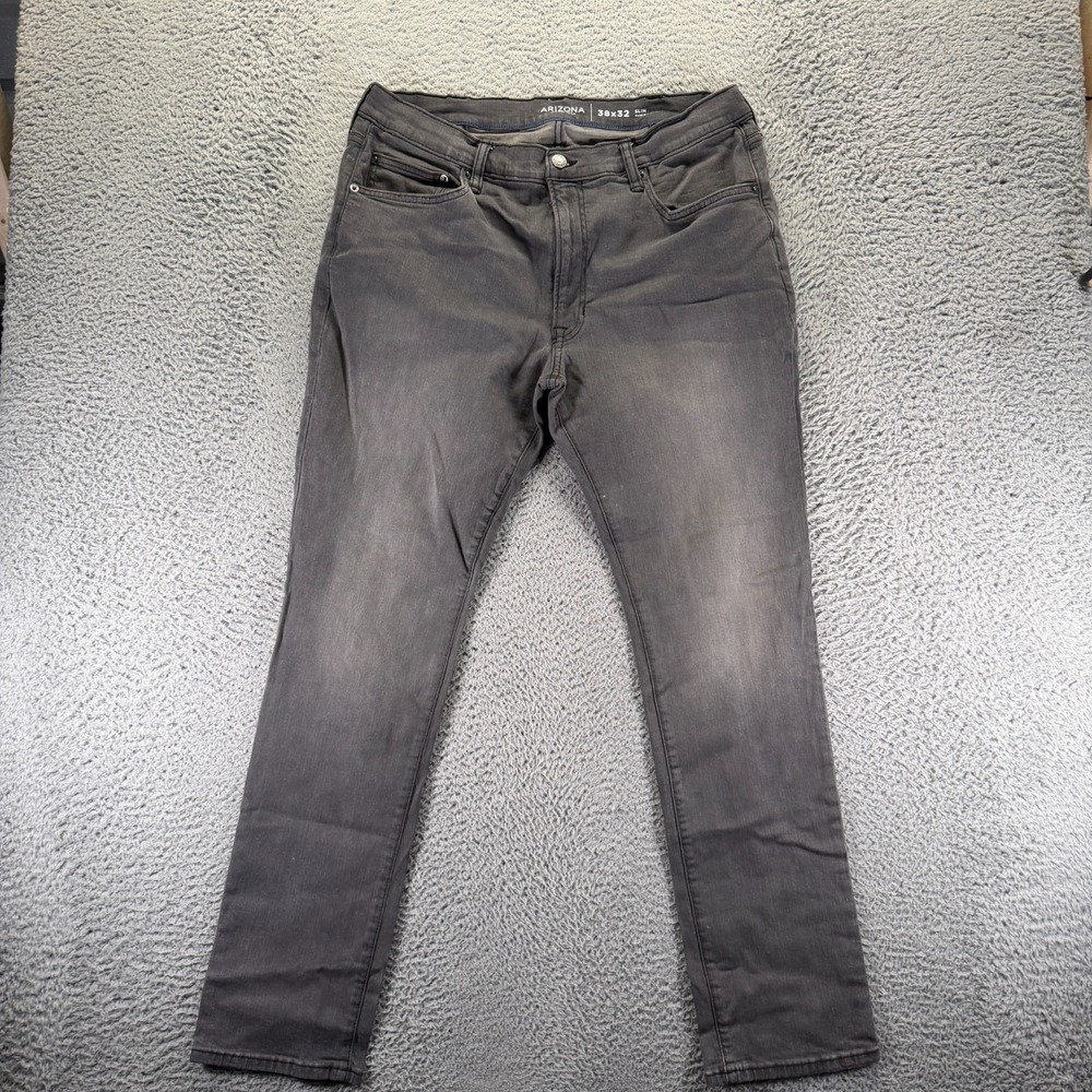 Arizona‎ Jeans Mens 38x32 Gray Cotton Denim Straight Slim Faded Workwear Stretch